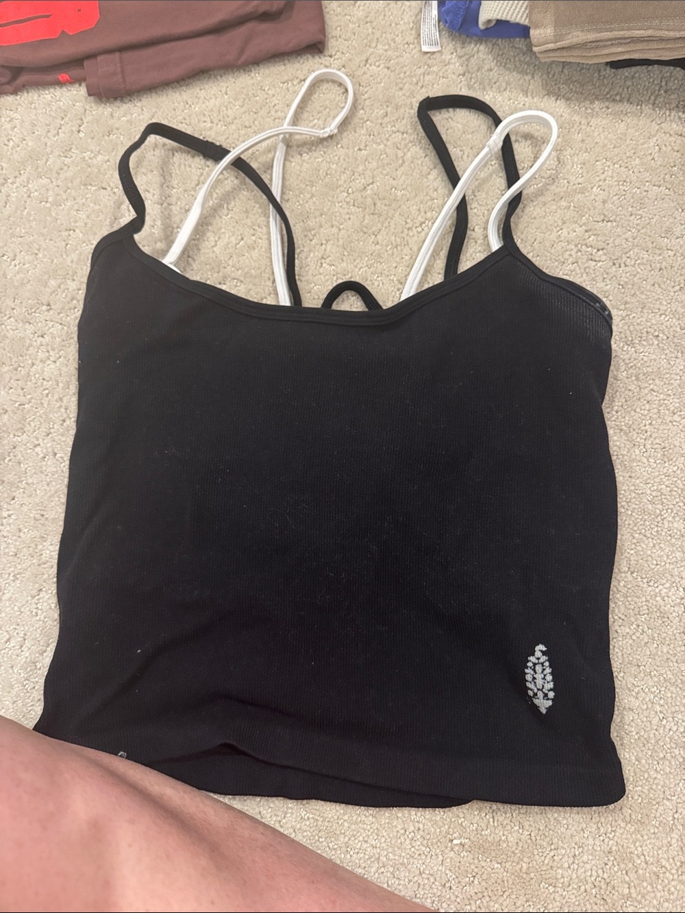 FP Movement by Free People Black Crop Tank with White Straps